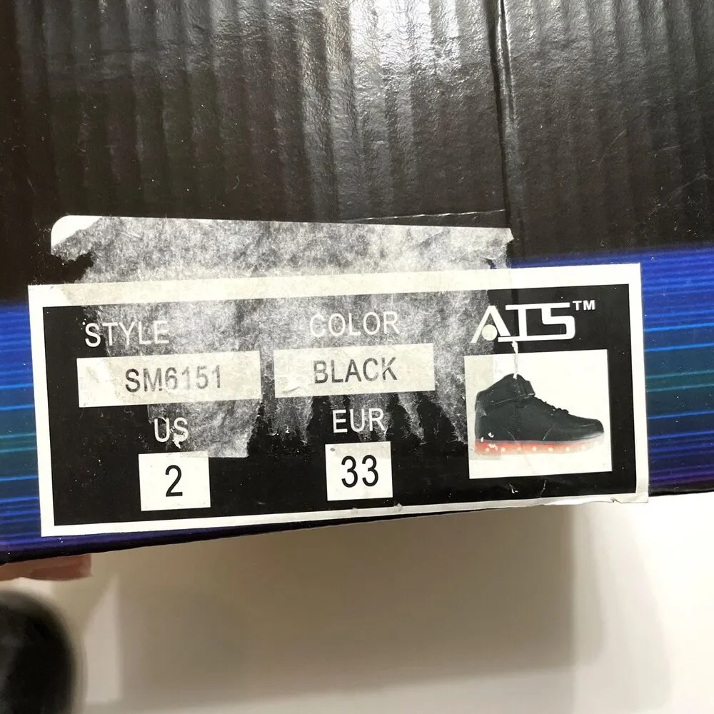 ATS Led Light Glow Shoes Unisex Size 2 Black USB Rechargeable Colored Lights New